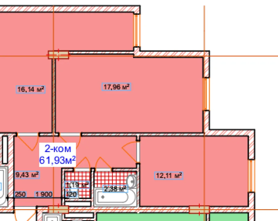 Нақшаи 2-хонагӣ, 60 м²
