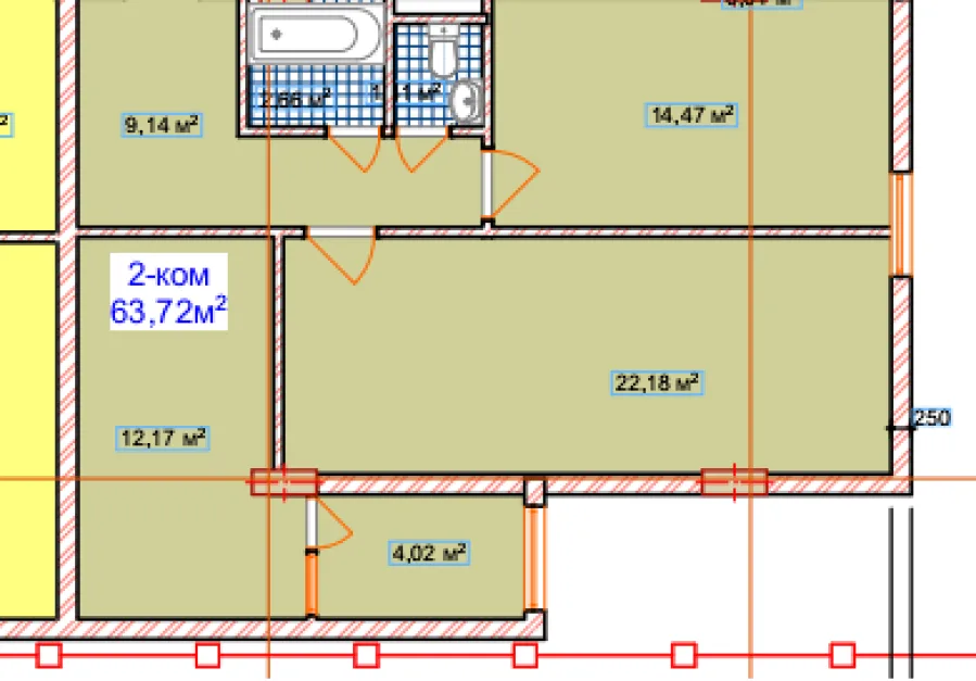 Нақшаи 2-хонагӣ, 60 м²